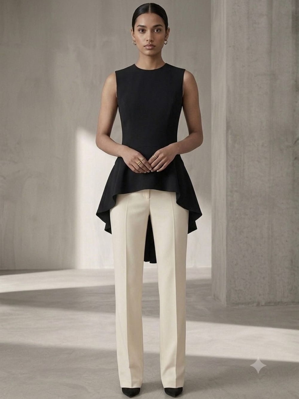 Alexander McQueen Black High Low Asymmetric Peplum Top